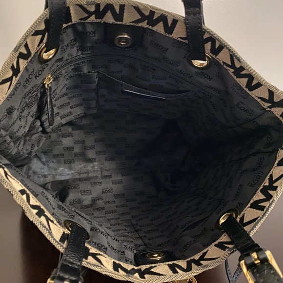 Michael Kors Jetset North South Canvas Logo Black Tan Tote - Picture 7 of 9